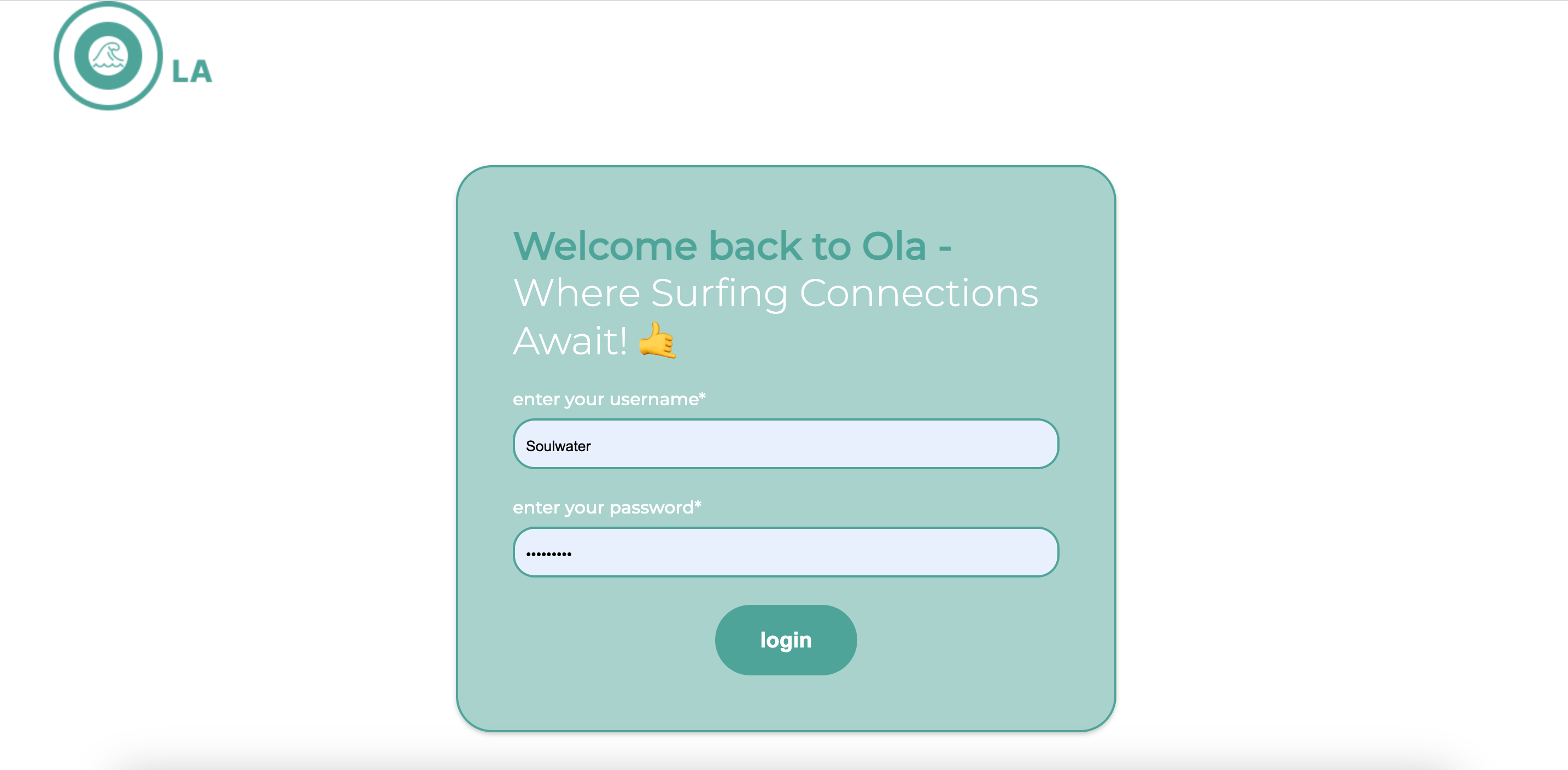 Ola Login form